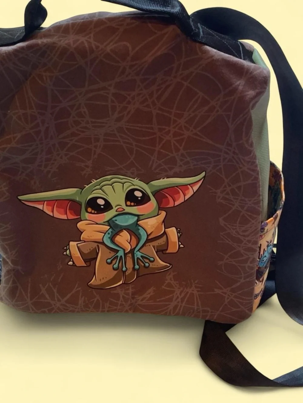 Cute Green Cartoon Character Brown Canvas Backpack